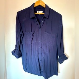 Blue Button Down Utility Style Shirt- 2 looks/1 shirt - Size L